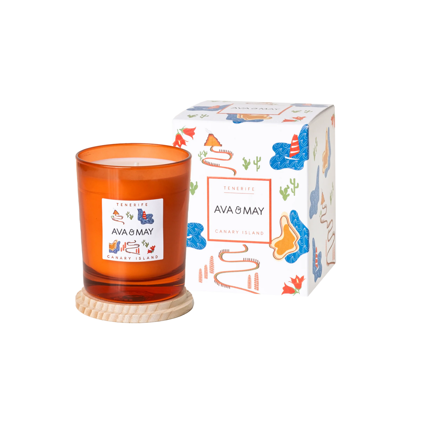 Lumânare parfumată AVA & MAY - Tenerife, Canary Island, Arome de bergamotă, note florale de lăcrămioare și accente calde de lemn de santal, 180g - Zaha Boutique