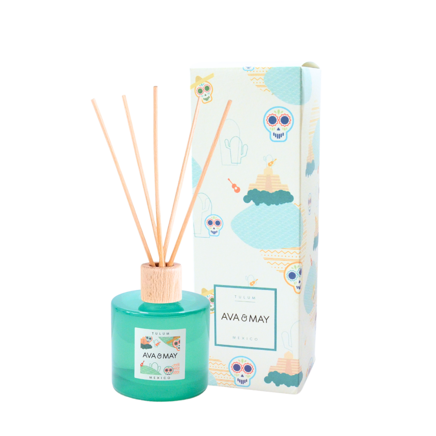 Parfum de cameră cu bețe AVA & MAY Tulum – Arome de Ambră, Iasomie și Patchouli – 200ml - Zaha Boutique