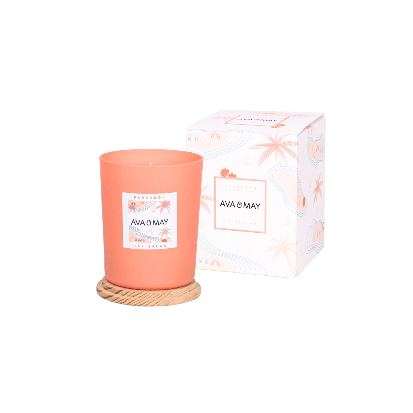 Lumânare parfumată AVA & MAY - Barbados, Caribbean, Arome de lime, iasomie și lemn de santal, 180g - Zaha Boutique