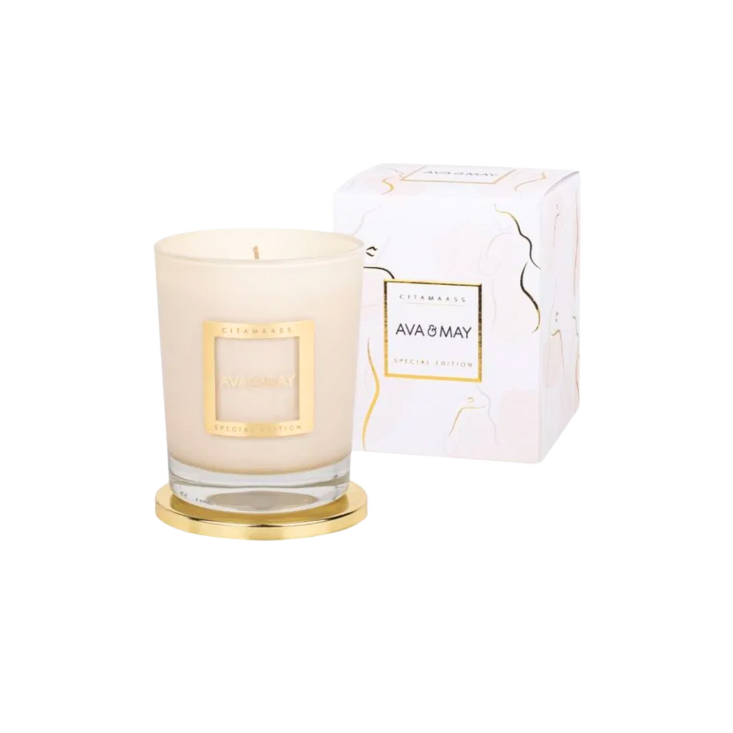 Lumânare parfumată AVA & MAY - Citamaass, Special Edition, Arome de citrice, accente florale delicate și o bază lemnoasă , 180g - Zaha Boutique
