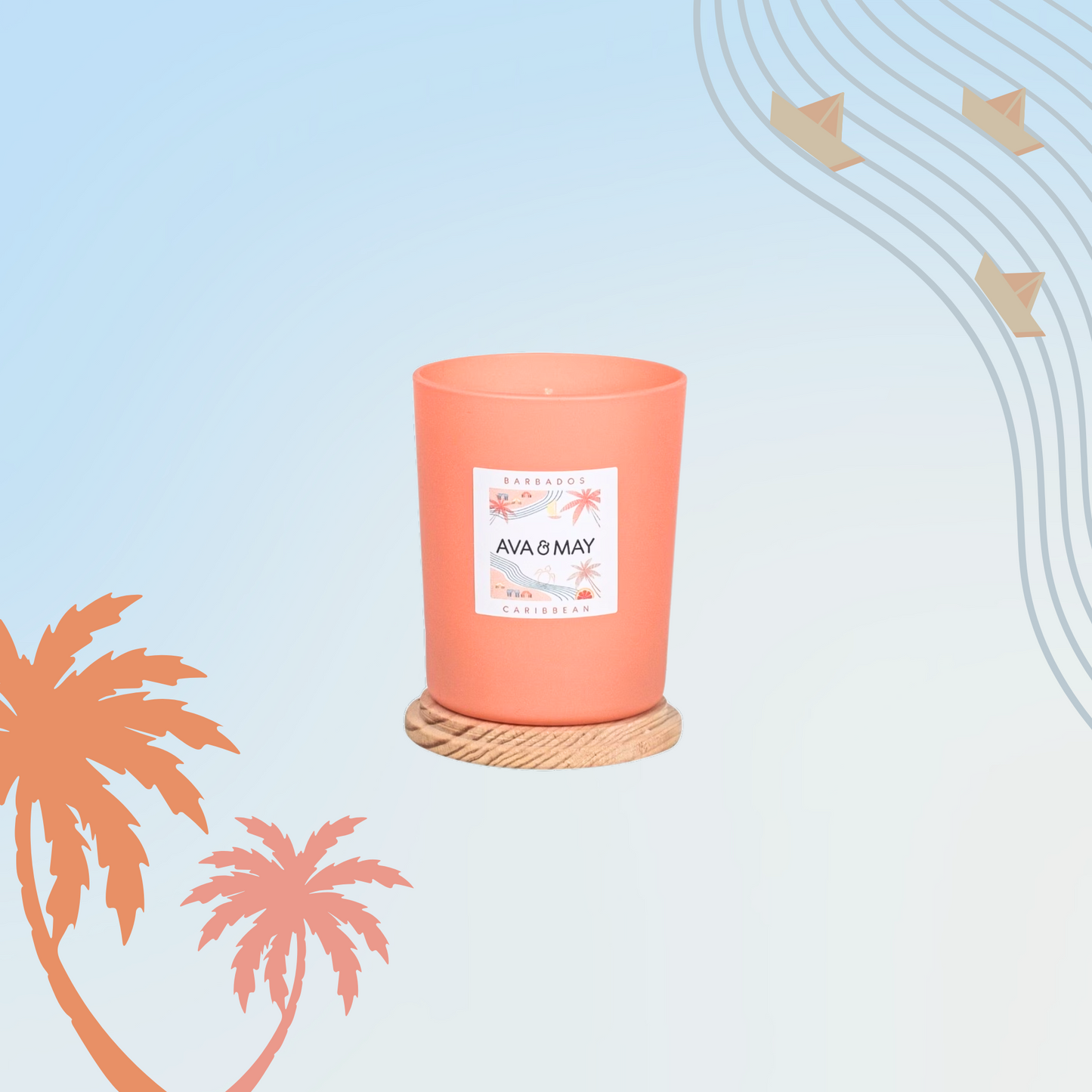 Lumânare parfumată AVA & MAY - Barbados, Caribbean, Arome de lime, iasomie și lemn de santal, 180g - Zaha Boutique