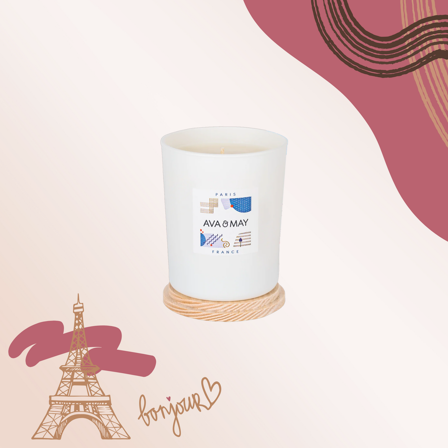 Lumânare parfumată AVA & MAY - Paris, France, Arome de bergamotă, iasomie și trandafir, 180g - Zaha Boutique