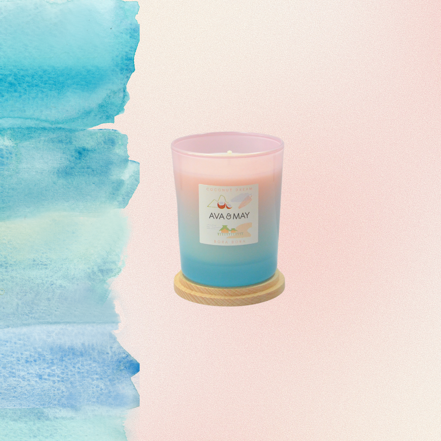 Lumânare parfumată AVA & MAY - Bora Bora, Coconut Dream, Arome de nucă de cocos, flori de frangipani și accente de vanilie, 180g - Zaha Boutique