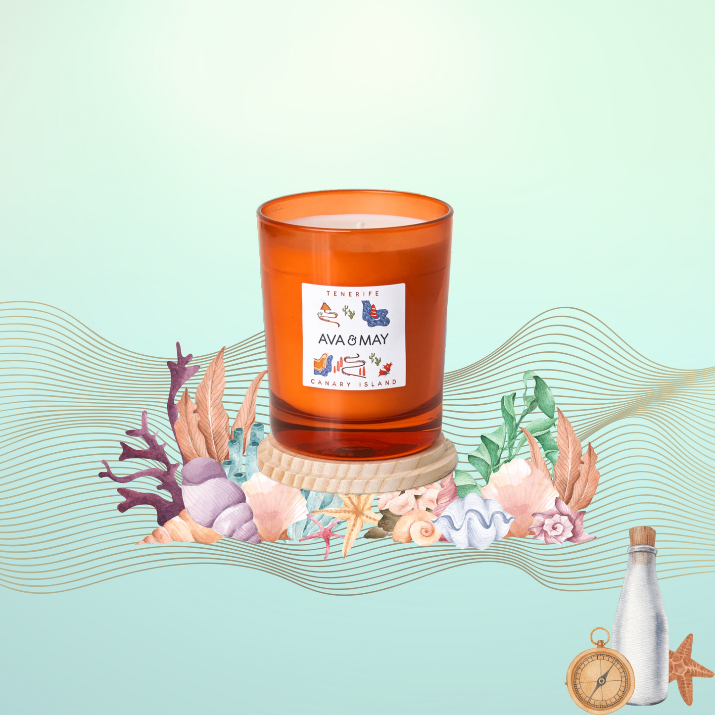 Lumânare parfumată AVA & MAY - Tenerife, Canary Island, Arome de bergamotă, note florale de lăcrămioare și accente calde de lemn de santal, 180g - Zaha Boutique