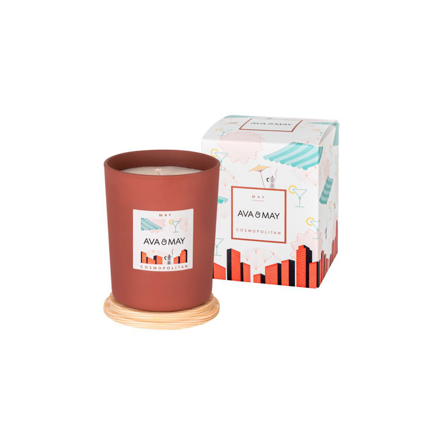 Lumânare parfumată AVA & MAY Cosmopolitan 180g cu arome de trandafir, crin și smirnă
