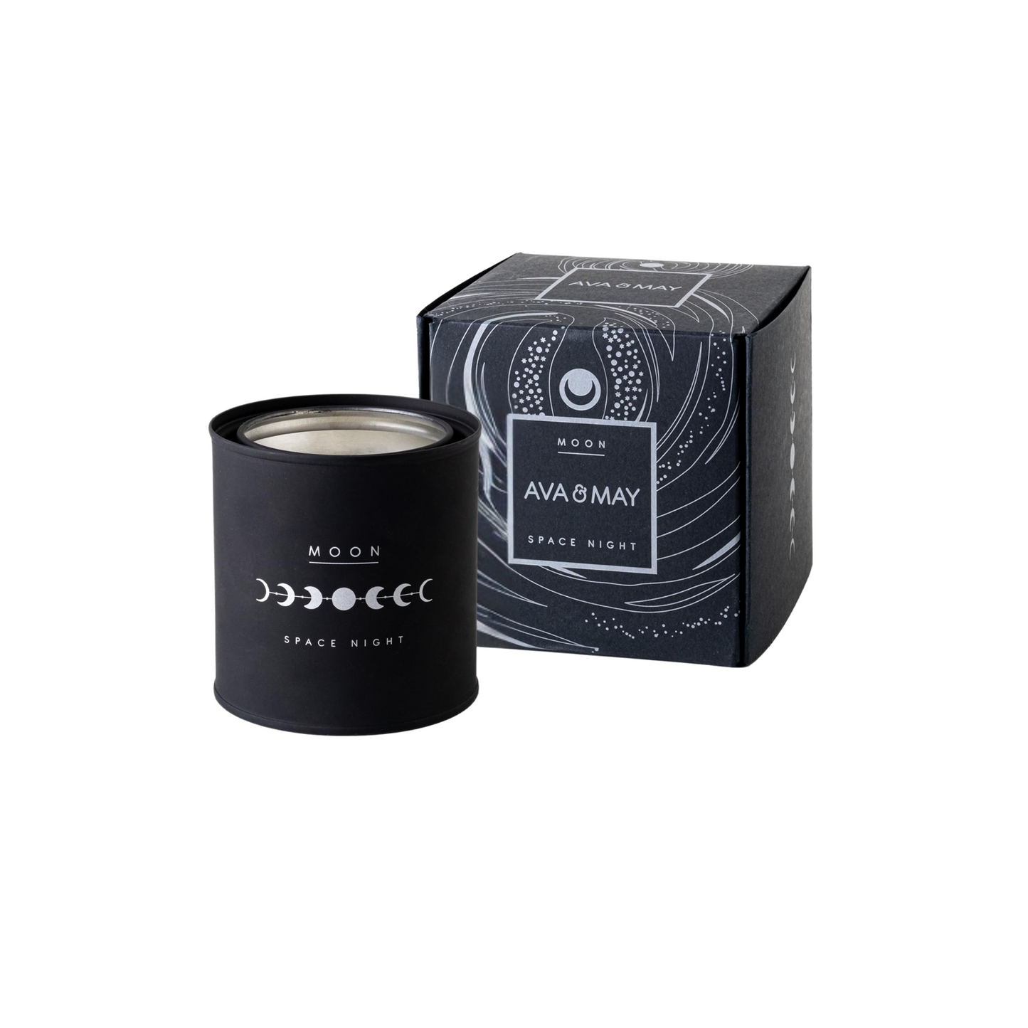 Lumânare parfumată AVA & MAY Moon 250g cu arome de note pudrate, mosc și lemn de santal