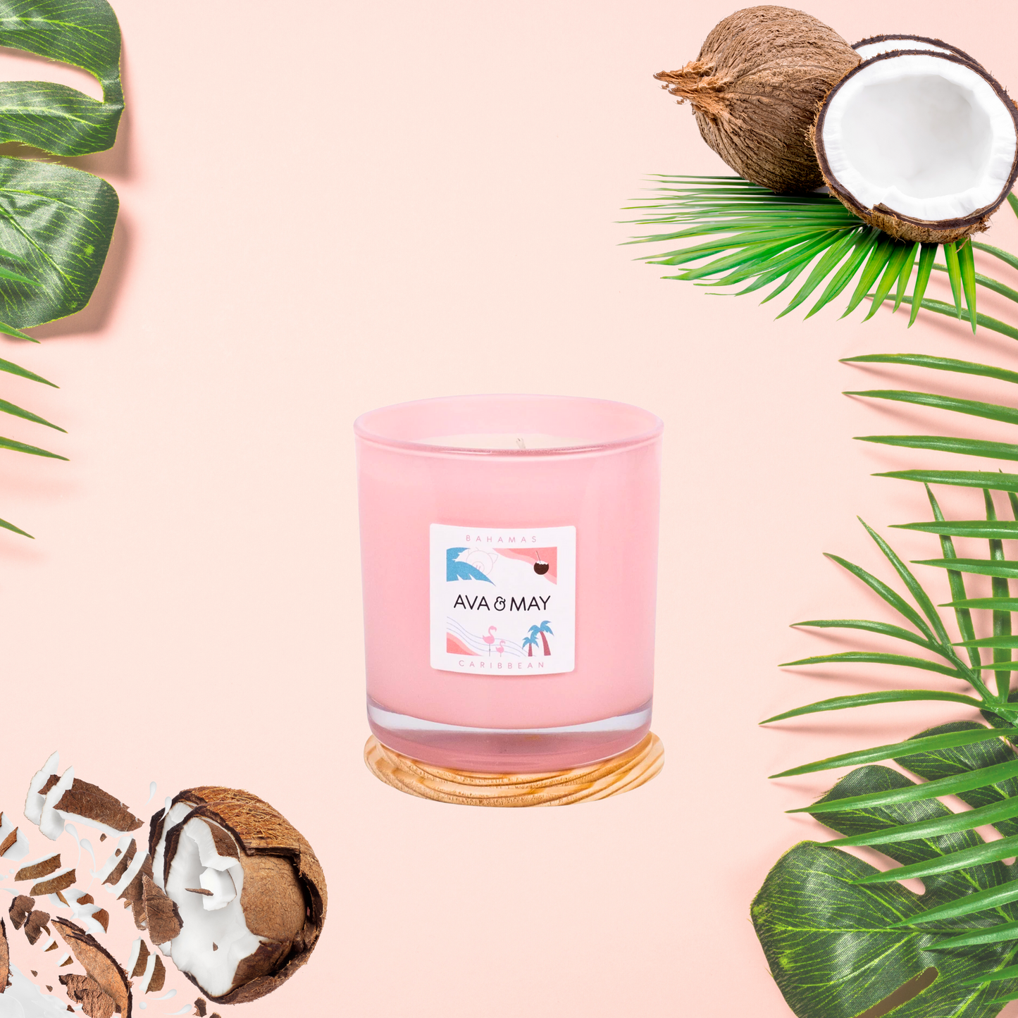 Lumânare parfumată AVA & MAY Bahamas, Caribbean 500g – Arome exotice de cocos, vanilie și flori tropicale