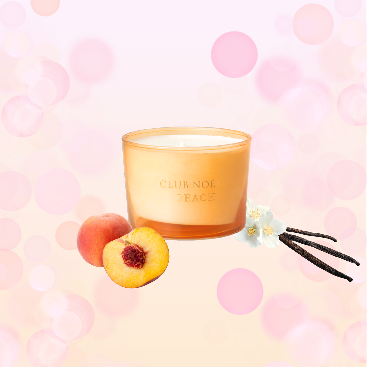 Lumânare parfumată AVA & MAY CLUB NOÉ Peach 150g cu arome de piersică, vanilie și accente florale