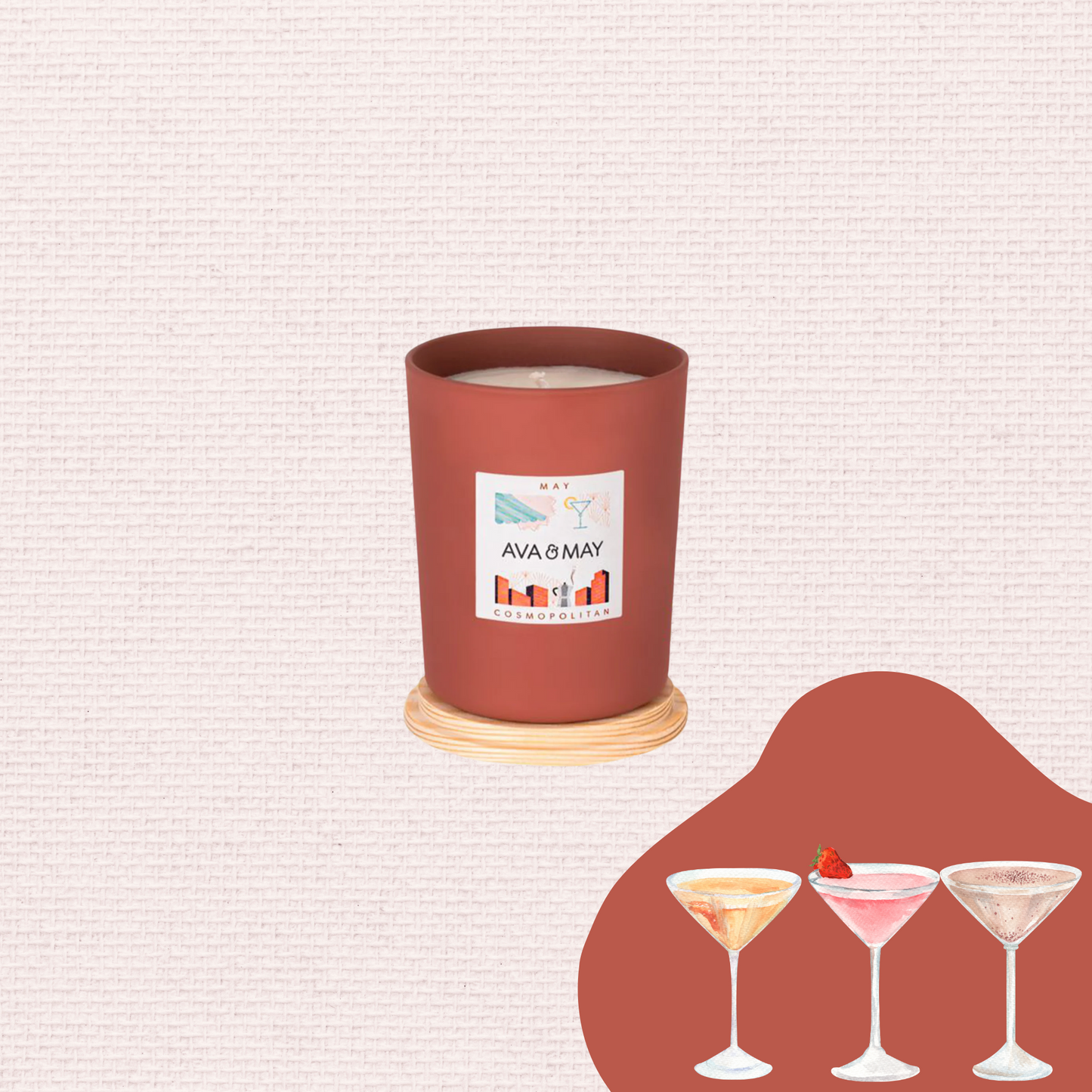 Lumânare parfumată AVA & MAY Cosmopolitan 180g cu arome de trandafir, crin și smirnă