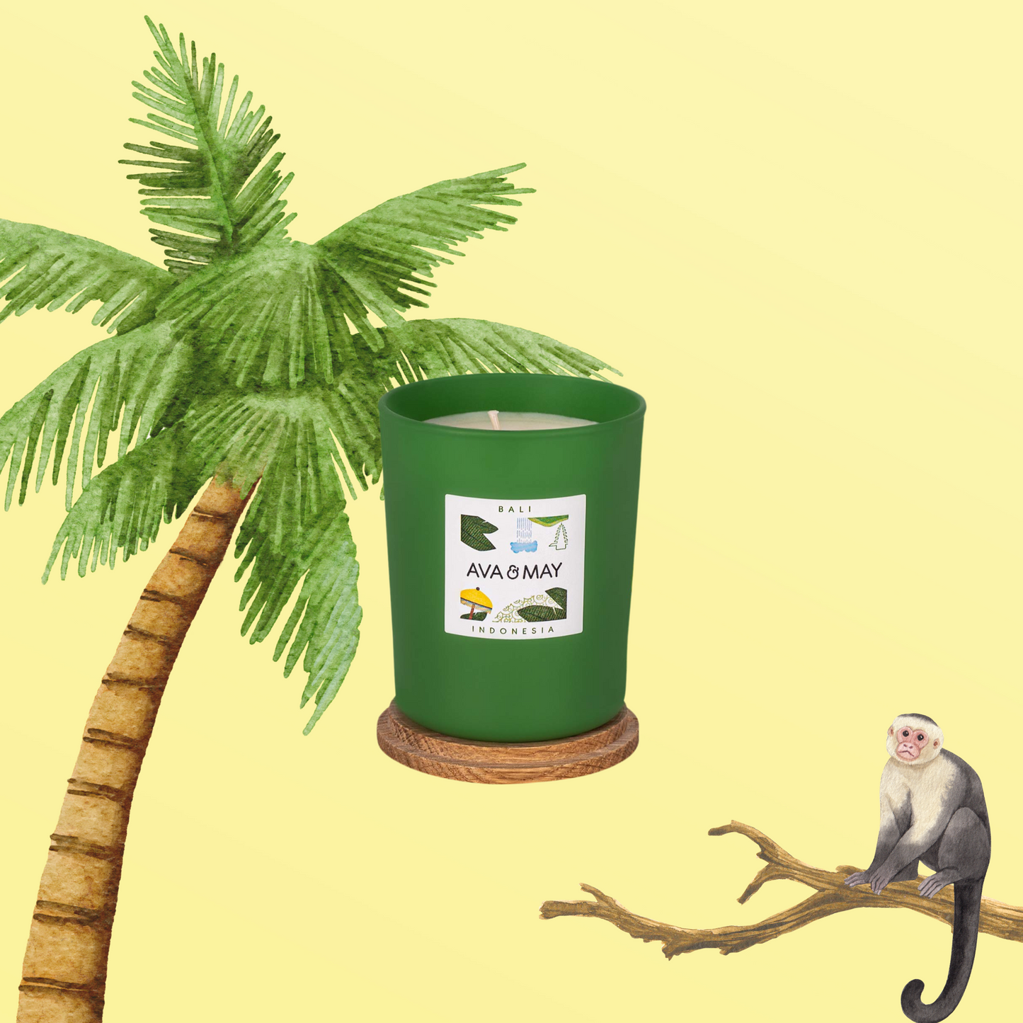 Lumânare parfumată AVA & MAY Bali 180g cu arome de iasomie, cuișoare și patchouli.