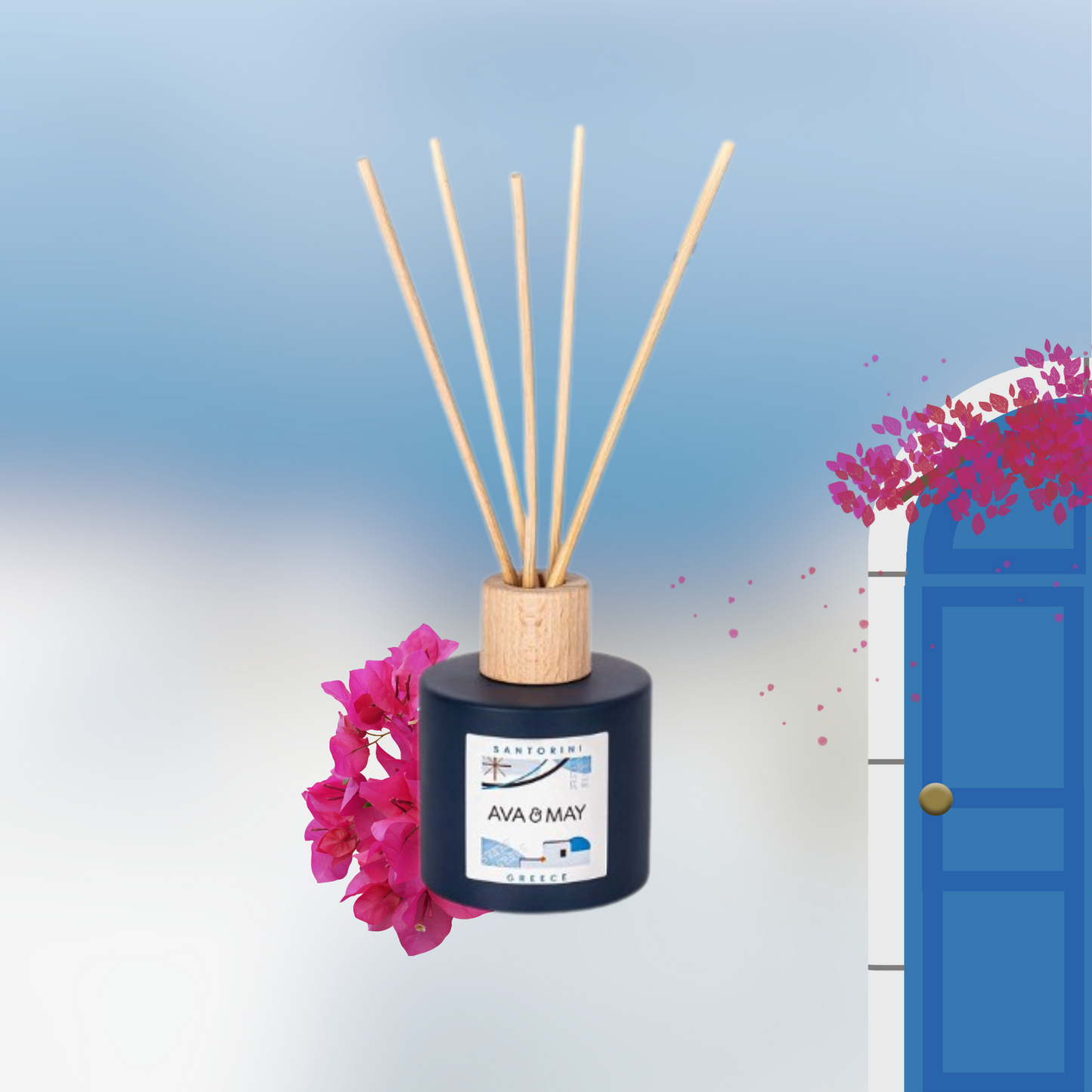 Parfum de cameră AVA & MAY Santorini 100ml cu arome de citronă, flori de liliac și note marine