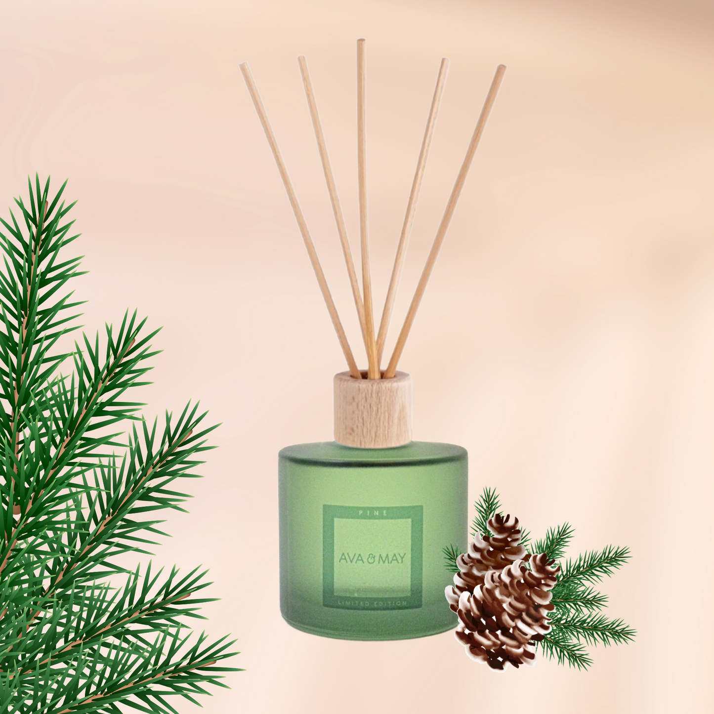 Parfum de cameră AVA & MAY Pine 200ml cu arome de eucalipt, pin și cedru.