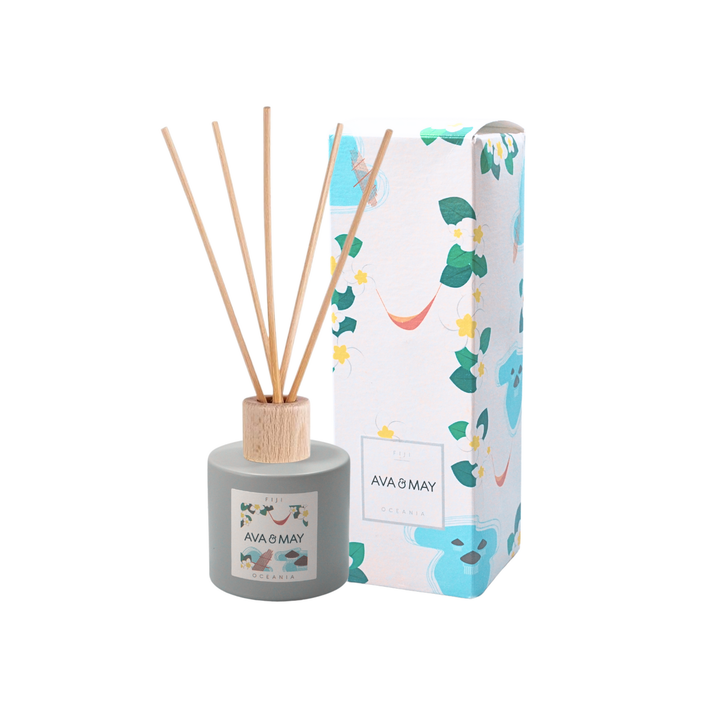 Parfum de cameră cu bețe AVA & MAY Fiji – Arome de Nucă de Cocos, Frangipani și Vanilie – 100ml - Zaha Boutique