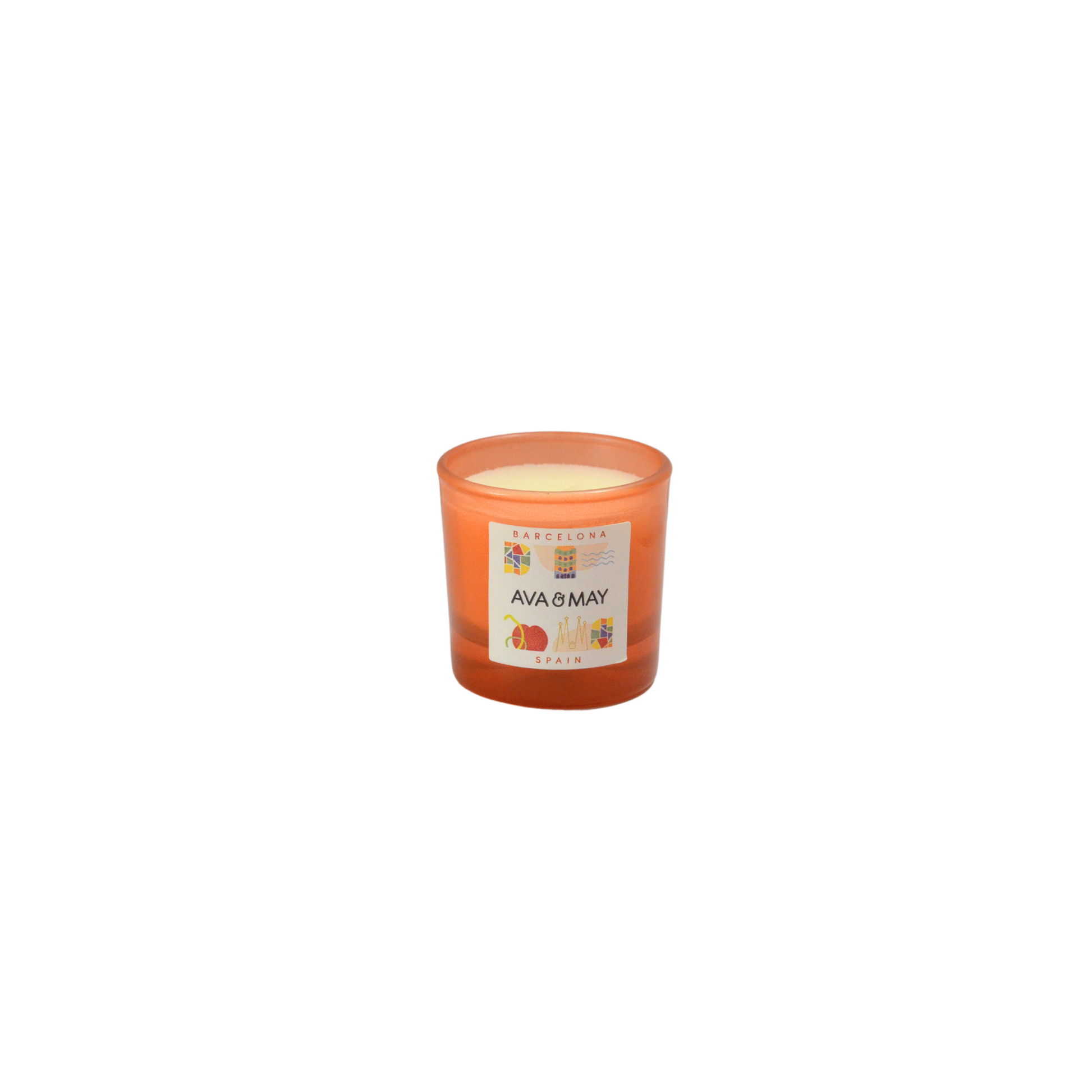 Lumânare parfumată AVA & MAY - Barcelona, Orange, Arome de zmeură, iasomie și bomboane, 30g - Zaha Boutique