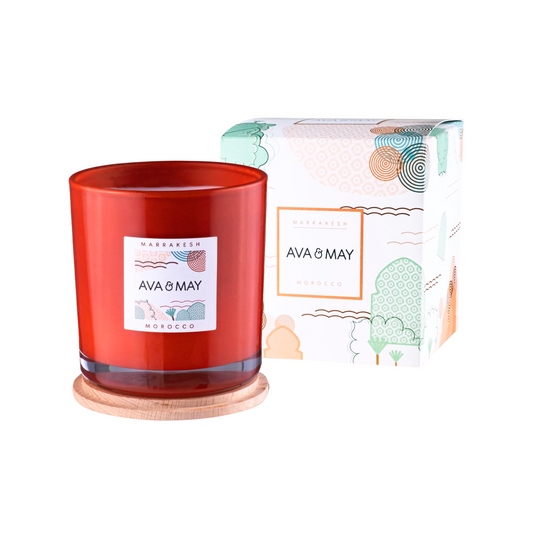 Lumânare parfumată AVA & MAY - Marrakesh, Morocco - Arome de migdală, lemn de santal și scorțișoară, 500g - Zaha Boutique