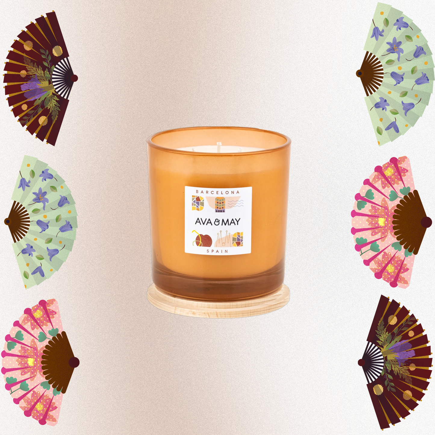 Lumânare parfumată AVA & MAY - Barcelona, Spain - Arome de zmeură, iasomie și o dulceață subtilă de bomboane, 500g - Zaha Boutique