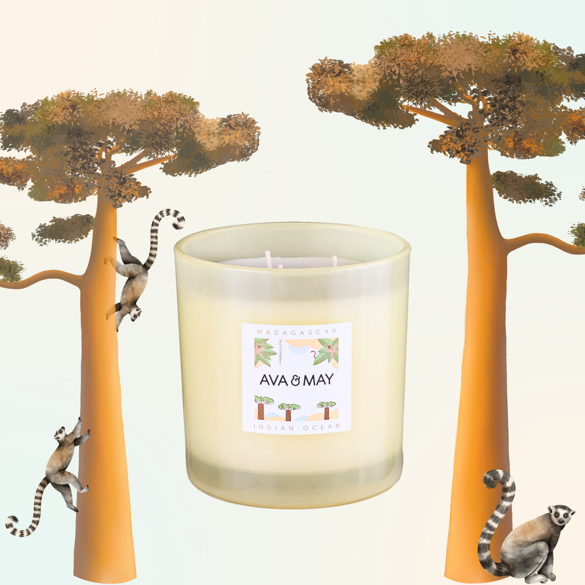 Lumânare parfumată AVA & MAY Madagascar 500g – Arome de vanilie, note tropicale și lemn de santal