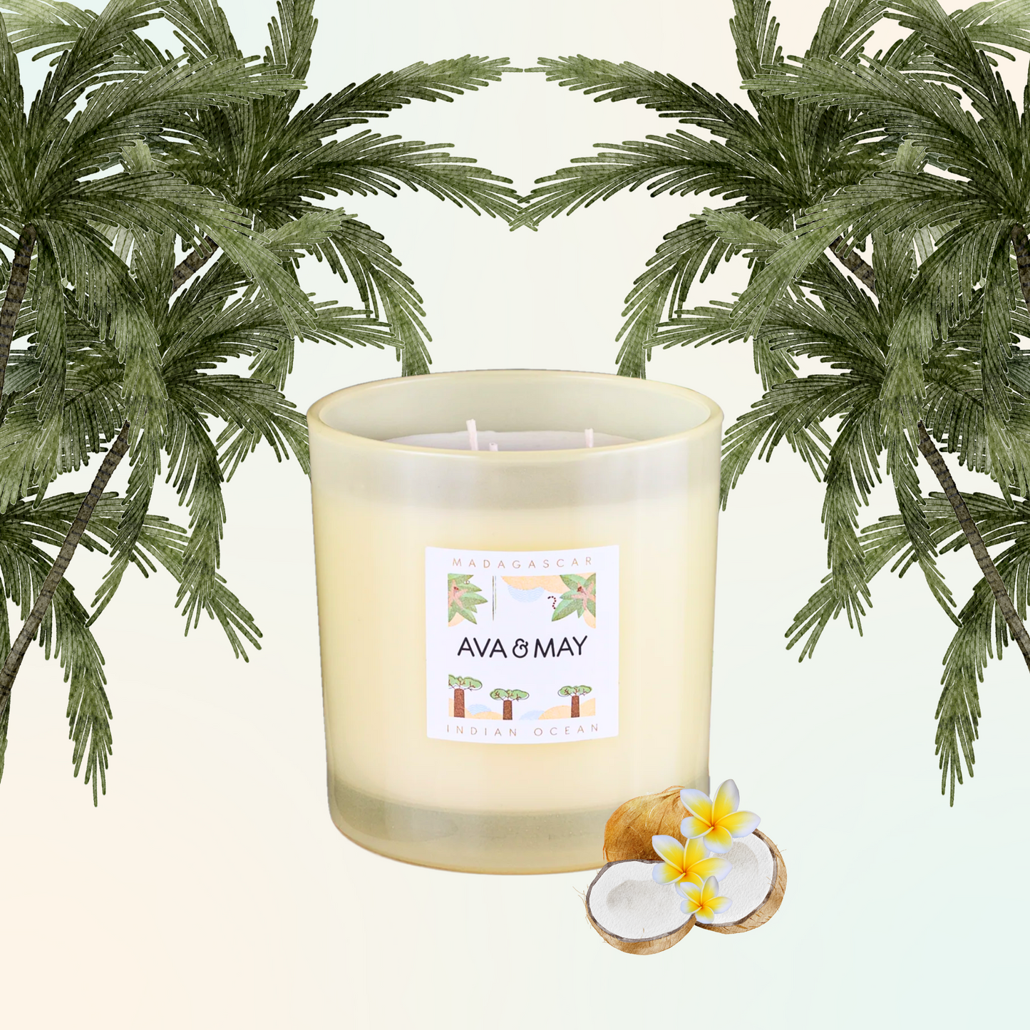 Lumânare parfumată AVA & MAY Madagascar 500g – Arome de vanilie, note tropicale și lemn de santal